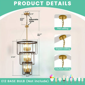 12-Light Farmhouse Staircase Chandelier Seus Lighting