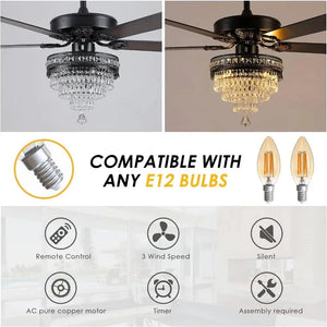 5-Blade Remote Control Crystal Ceiling Fan with Lights Seus Lighting