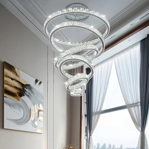 6 Tier Crystal Ring Chandelier for High Ceiling Seus Lighting