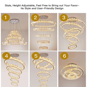 6 Tier Crystal Ring Chandelier for High Ceiling Seus Lighting