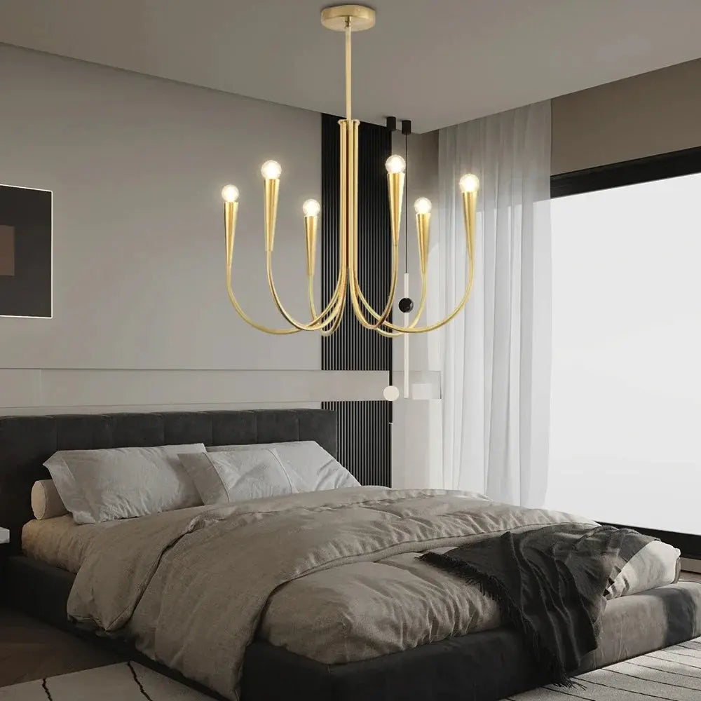 Mid-Century 6/9 Light Curved Candle Chandelier Seus Lighting