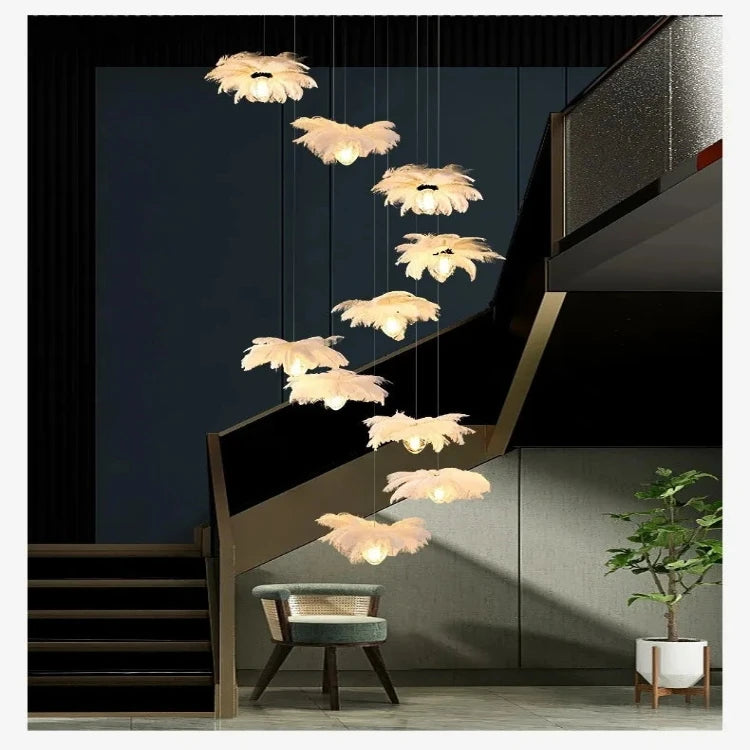 Adel Feather Staircase Lighting Chandelier Seus Lighting