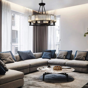 Alis 6 Lights Round Black Frame Crystal Pendant Chandelier Seus Lighting