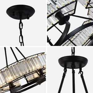 Alis 6 Lights Round Black Frame Crystal Pendant Chandelier Seus Lighting