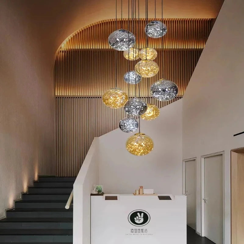 Ayla Bubble Art Contemporary Stairwell Chandelier Seus Lighting