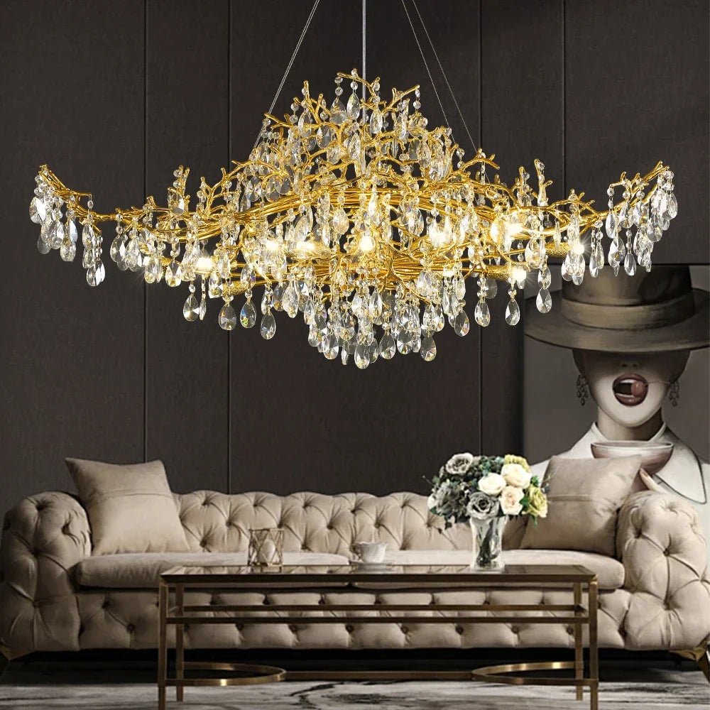 Bessa Modern Large Gold Crystal Branch Chandelier Seus Lighting