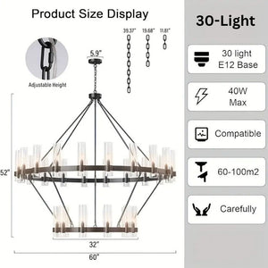 Binna Double Wagon Wheel Chandelier Seus Lighting