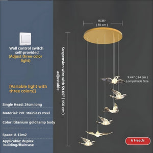 Bird Spiral Long Led Chandelier for Staircase and Foyer Seus Lighting