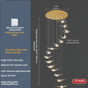 Bird Spiral Long Led Chandelier for Staircase and Foyer Seus Lighting