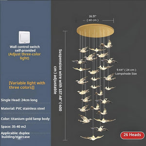 Bird Spiral Long Led Chandelier for Staircase and Foyer Seus Lighting