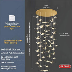 Bird Spiral Long Led Chandelier for Staircase and Foyer Seus Lighting