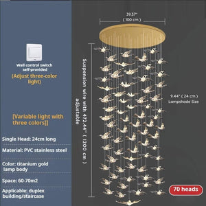 Bird Spiral Long Led Chandelier for Staircase and Foyer Seus Lighting