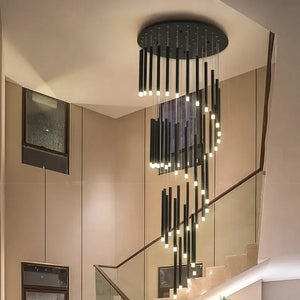 Black Modern Minimalist Stick Chandelier for Staircase Seus Lighting
