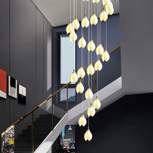 Ceramic Magnolia Staircase Chandelier 6/9/18/36 Lights Seus Lighting