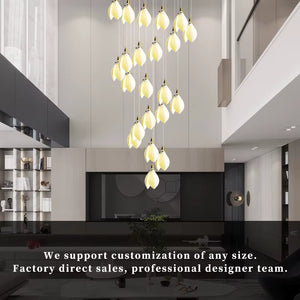 Ceramic Magnolia Staircase Chandelier 6/9/18/36 Lights Seus Lighting