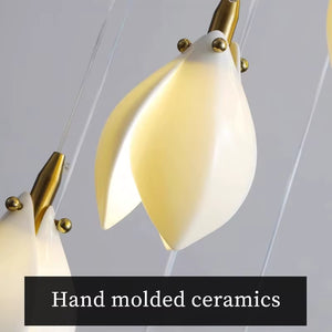 Ceramic Magnolia Staircase Chandelier 6/9/18/36 Lights Seus Lighting