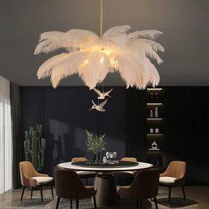 Divas Modern White Ostrich Feather Chandelier Seus Lighting