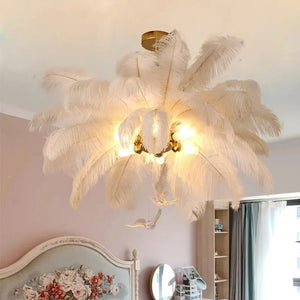 Divas Modern White Ostrich Feather Chandelier Seus Lighting