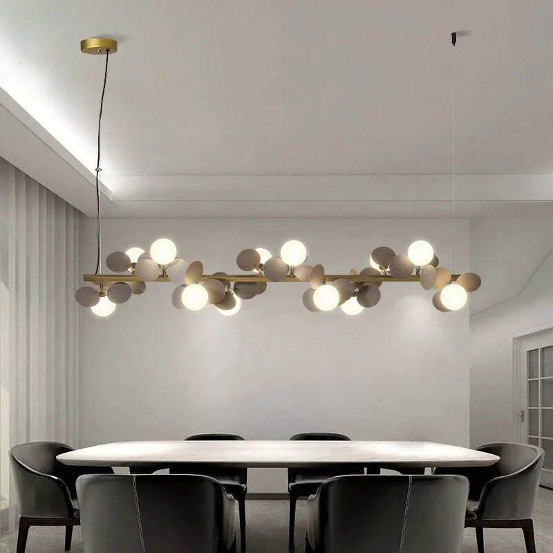 Eli Glass Globes Linear Chandelier For Dining Room Seus Lighting