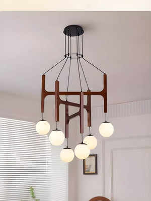 Fia Minimalist Wooden Pendant Chandelier Light Brown / Cool White 6000K Seus Lighting