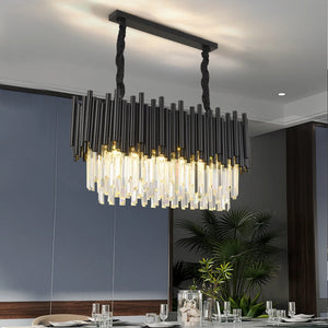 Finn Modern Black Linear Crystal Chandelier Dining Room Seus Lighting