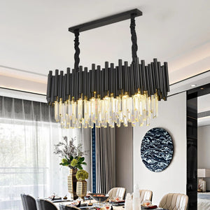 Finn Modern Black Linear Crystal Chandelier Dining Room Seus Lighting