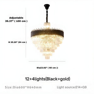 Fyu Modern Large Black and Gold Glass Chandelier Seus Lighting
