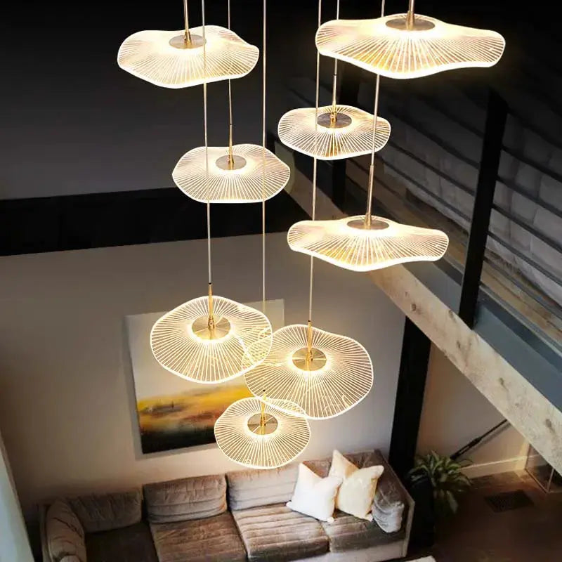 Gold Acrylic Flower Led Chandelier For Stairwell, Staircase Seus Lighting