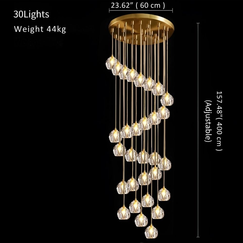 Gold Crystal Ball Chandelier for High Ceiling & Staircase  Seus Lighting