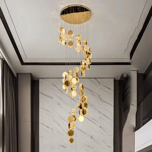 Gold Dimmable High Ceiling Crystal Chandelier Seus Lighting