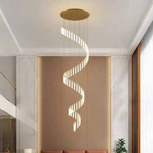 Black/Gold Long Hanging Led Chandelier for Stairwell Seus Lighting