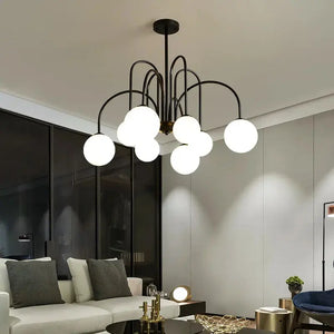 8 Light Led Glass Ball Chandelier Black/Gold Seus Lighting