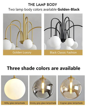 8 Light Led Glass Ball Chandelier Black/Gold Seus Lighting