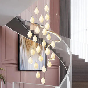 Hanging Ceramic Magnolia Staircase Chandelier Seus Lighting