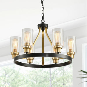 Jeshi 6-Lights Black Iron Wagon Wheel Chandelier - Gold - Chandeliers