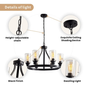 Jeshi 6-Lights Black Iron Wagon Wheel Chandelier Seus Lighting