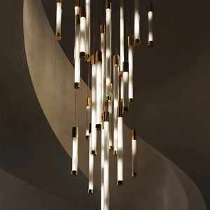 Kate Modern Gold Tube LED Staircase Chandelier Seus Lighting