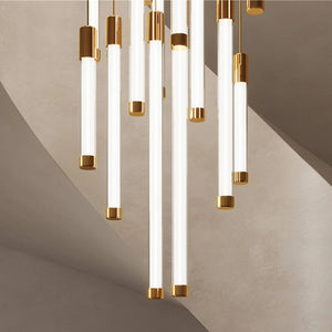 Kate Modern Gold Tube LED Staircase Chandelier Seus Lighting