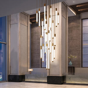 Kate Modern Gold Tube LED Staircase Chandelier Seus Lighting