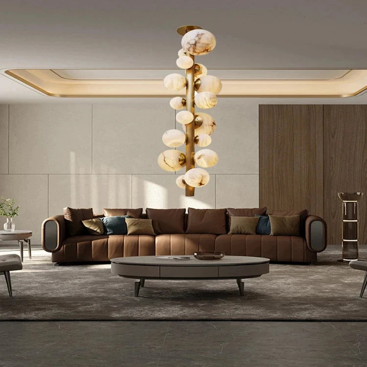 Leila Modern Marble Ball Vertical Liner Chandelier Seus Lighting