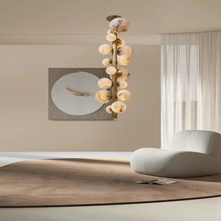 Leila Modern Marble Ball Vertical Liner Chandelier Seus Lighting