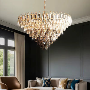 Luny Gold Cascading Waterfall Crystal Chandelier Seus Lighting