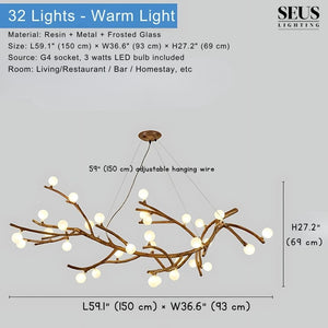 Madelyn Rustic Branch Chandelier Frosted/Clear Ball Seus Lighting