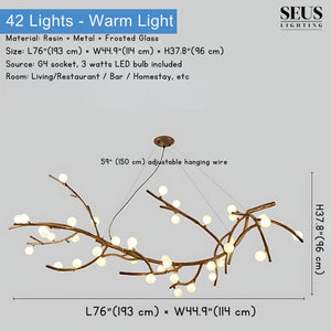 Madelyn Rustic Branch Chandelier Frosted/Clear Ball Seus Lighting