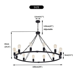 Metal 12 Light Black Chandelier Fixture Seus Lighting