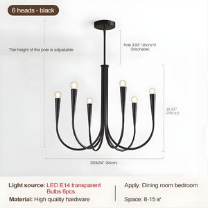 Mid-Century 6/9 Light Curved Candle Chandelier Seus Lighting