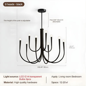 Mid-Century 6/9 Light Curved Candle Chandelier Seus Lighting