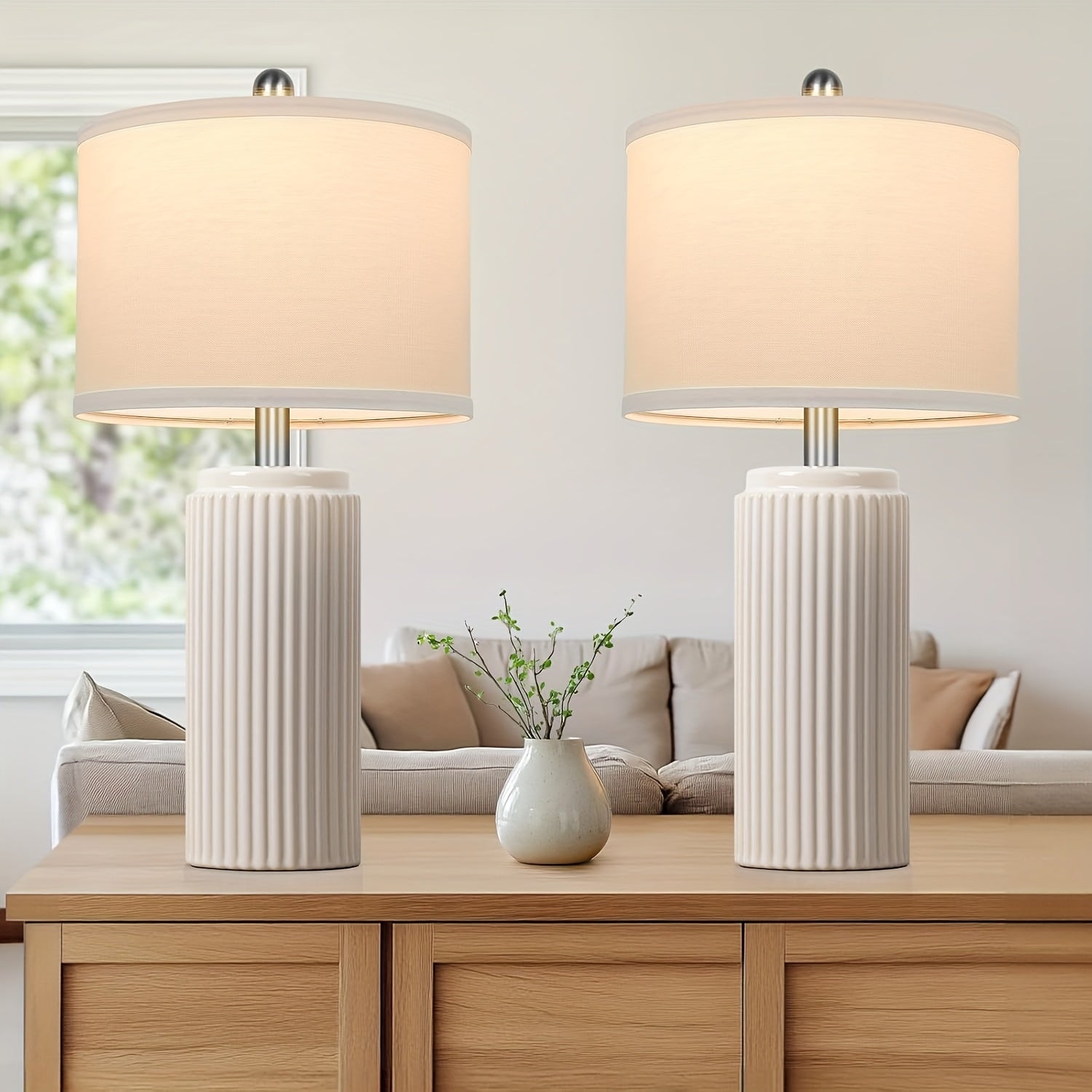 Modern Ceramic Table Lamp Cream Seus Lighting