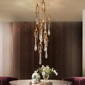 Modern Crystal Glass Drops Chandelier for Staircase Seus Lighting
