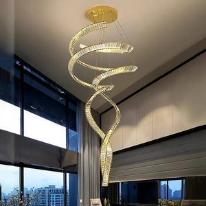 Modern Crystal Light Fixture for Staircase & Foyer & High Ceiling Gold 59.06” ( 150 cm ) / Remote Control Seus Lighting
